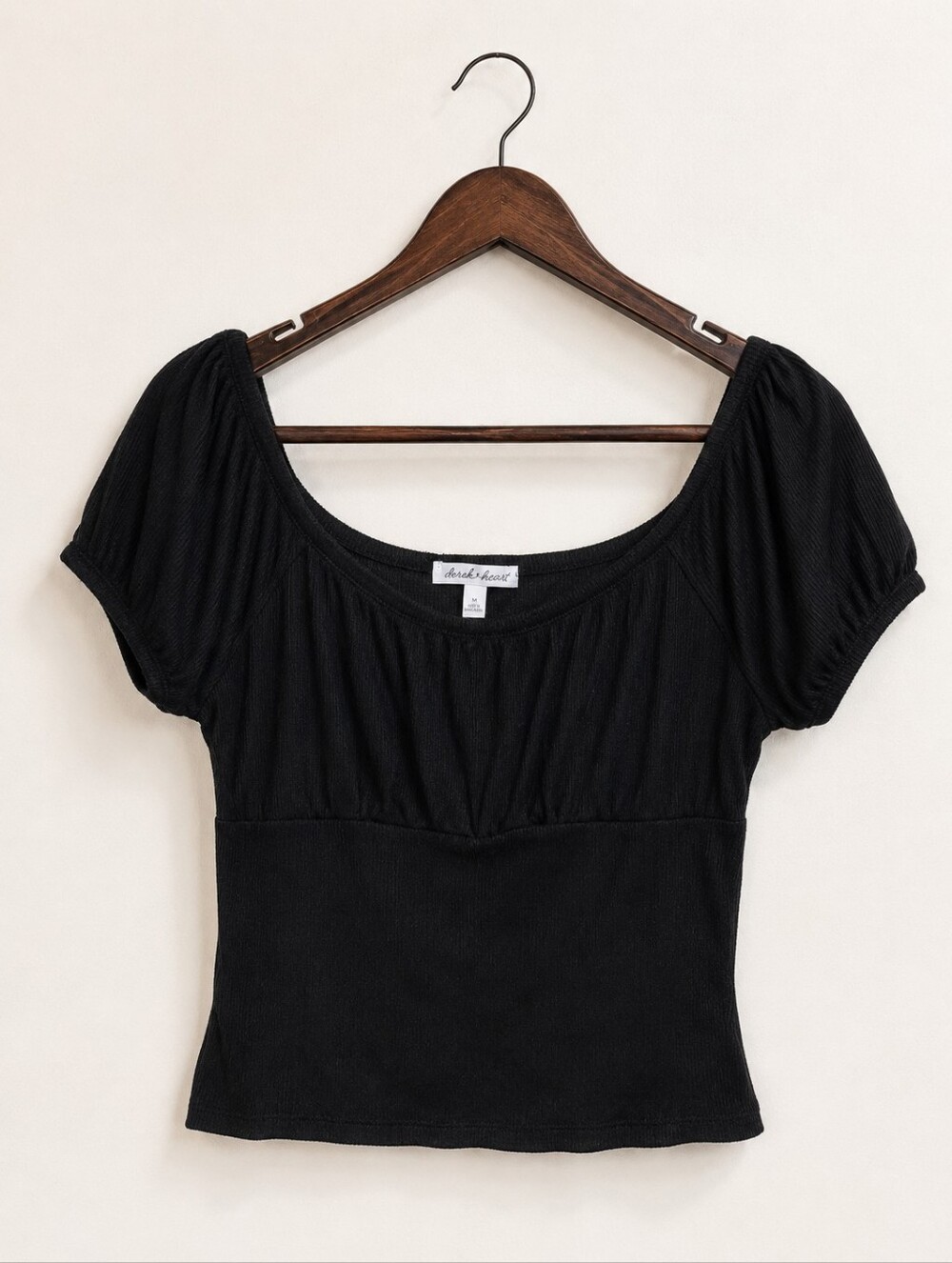 Derek Heart Black Ribbed Scoop Neck Puff Sleeve Top Size Medium